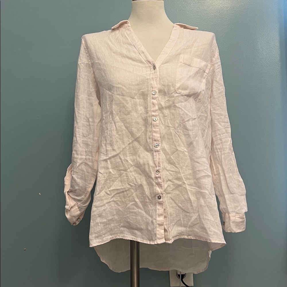 Christian Soriano New York Light Pink Button-Up Blouse 100% linen size large